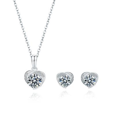 China TRENDY 18k White Gold Plated 925 Sterling Silver 1ct 6.5mm Moissanite Necklace 0.5ct 5mm Moissanite Earrings Women Jewelry Sets for sale