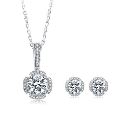 China TRENDY 18k White Gold Plated 925 Sterling Silver 1ct 6.5mm Moissanite Necklace 0.5ct 5mm Moissanite Earrings Women Jewelry Sets for sale