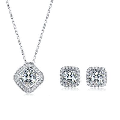 China TRENDY 18k White Gold Plated 925 Sterling Silver 1ct 6.5mm Moissanite Necklace 0.5ct 5mm Moissanite Earrings Women Jewelry Sets for sale