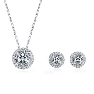 China TRENDY 18k White Gold Plated 925 Sterling Silver 1ct 6.5mm Moissanite Necklace 0.5ct 5mm Moissanite Earrings Women Jewelry Sets for sale