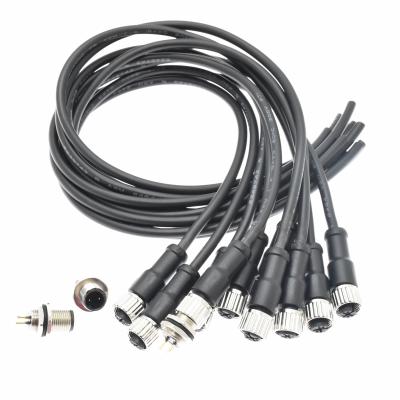 China M12 Cable Industrial Round Molded Electrical Plug 2pin 3pin 4pin 5pin 6pin 8 Pin 12pin Connector Male Waterproof Cable for sale