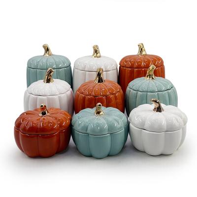 China Viable Creative Design Pumpkin Storage Box Jewelry, Ointments, Spices Store Decoration Pumpkin Ceramic Storage Box for sale