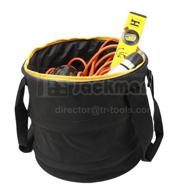 China Polyester Fabric Jackman JKB-220H18 Round Folding Small Tool Bag With Spring, Garden Tool Organizer Utility Bag for sale