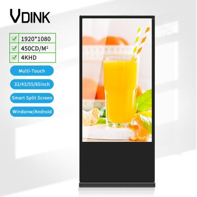 China VDINK Indoor 32 43 55 65 Inch Touch Screen LCD Digital Signage Indoor Floor Standing Display Advertising Playing Equipment for sale