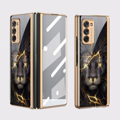 China Shockproof For Samsung Galaxy Z Fold 2 Case Inclusive Tempered Glass Leather Full Protective Cover Carbon Fiber Shockproof Cover for sale