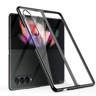 China Shockproof For Samsung Galaxy Z Fold3 5G Back Phone Case Plating TPU PC Transparent Tempered Glass Cover Device for sale