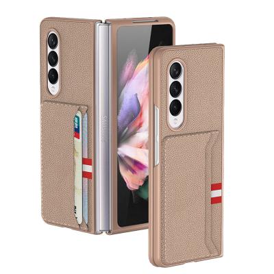 China Shockproof For Samsung Galaxy Z Fold 3 5G Leather Phone Case Folding Cell Phone Card Bag Wallet Back Cover for sale