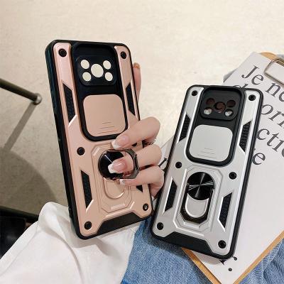 China Shockproof For Xiaomi POCO X3 Pro Case Back Cover Sliding Ring Kickstand Cover Device Shockproof Mobile Phone Lens Camera Protector for sale