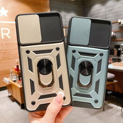 China Shockproof For Huawei Y9 Prime Phone Case Back Cover 2 IN 1 Ring Kickstand Slide Cover Shockproof Camera Lens Case for sale