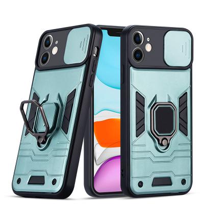 China Luxury Shockproof Protective Ring Kickstand Shockproof Phone Cases Slide Camera Lens For iPhone 11 and 12 Series for sale