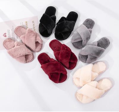 China Fashion Trend Estanla Women's Autumn And Winter Colorful And Leopard Cross Open-toed Cotton Wiping Toe Slippers for sale