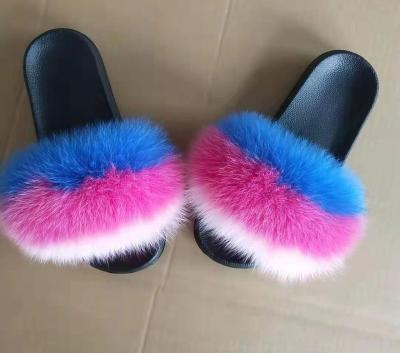 China Real Fox Fur Slippers Summer Durable High Quality Indoor Outdoor Slippers For Women And Men for sale