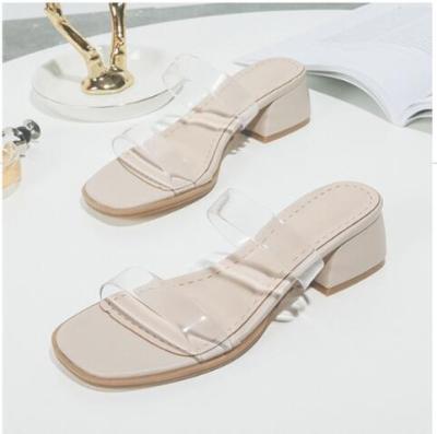 China Women's Outdoor Transparent Thick-heeled Sandals Summer Fashion Trend Mid-heeled Sandals Without Heel Shoes for sale