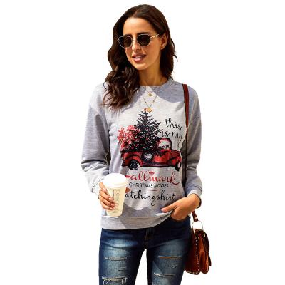 China Wholesale Anti Shrink Women Sweatshirt Christmas Trees Print Round Neck Long Sleeves Loose Fit Casual Sweater Hooded Sweatshirt for sale