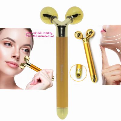 China Best Massager 24K Electric Face Massager 24K Anti-puffiness Pulse Bar Wholesale Beauty Gold Bar Electric Face Massager Roller for sale