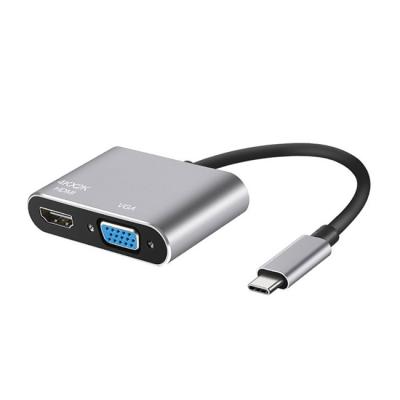 China Aluminum alloy 2in1 USB3.1 Type C converter for TYPE-C to HDMI and VGA adapter supporting 4Kx2K for sale