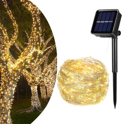 China Solar Garden Copper Wire String Lights with 8 Functions Outdoor Garden Holiday Decoration LED Christmas Lantern Remote Control for sale