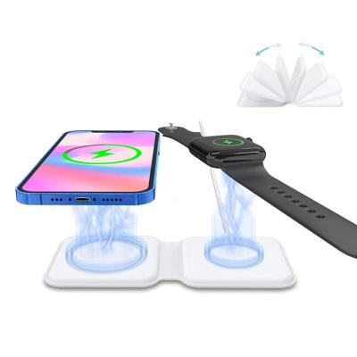 China Portable Foldable Smart Watch 2022 Support 2 In 1 Fast Charging Cell Phone Magnetic Wireless Charger Fold Stand for sale