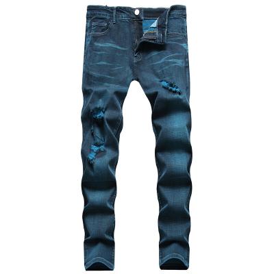 China Plus Size Men's Casual Breathable Tie-Dyed Stretch Denim Pants European and American Teenagers Stain Hole Jeans for sale