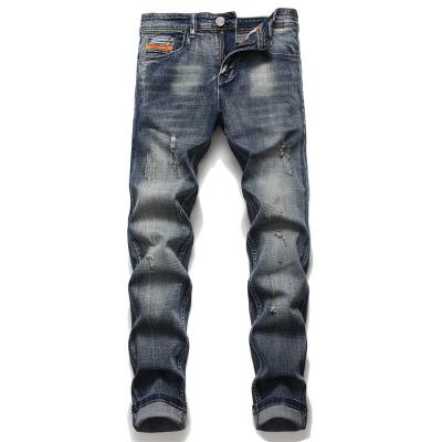 China 2022 breathable European spring and summer trade the new hole and American young men's outdoor jeans cat favorites stretch small straigh for sale