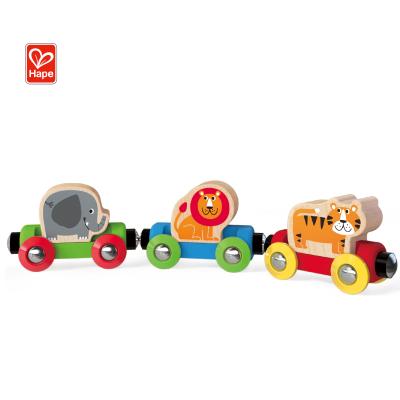 China Wooden Railway Train Wooden Stackable Toy Set of 3 Hape Trains Jungle Travel Kids Train for sale