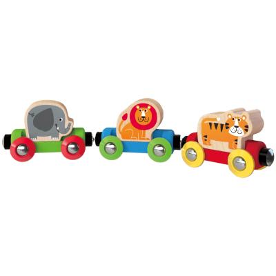 China Wooden Railway Train Wooden Stackable Toy Set of 3 Hape Trains Jungle Travel Kids Train for sale