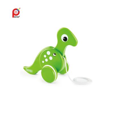 China Wooden Classic T-REX Early Learning Cute Baby Walking To Pull Wooden Toys for sale