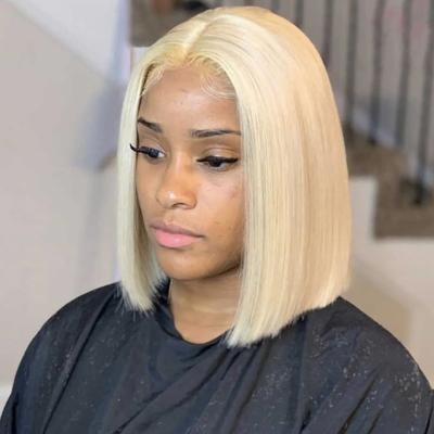 China Silky Straight Wave Raw Blonde Wigs For Color Women Lace Wigs 613 Color T Part Hair Transparent Short Bob Wigs Vendors for sale