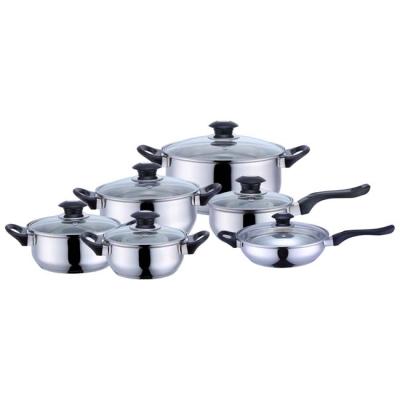 China Sustainable cookware set 24 pcs stainless steel 18/10 steel cookware set with glass lid for sale