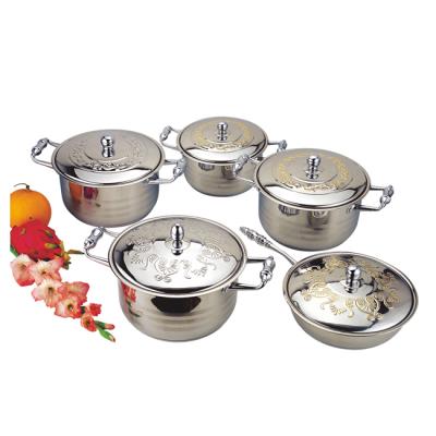 China Sustainable set of stainless steel induction cookware and pan cookware set with glass lid Te koop