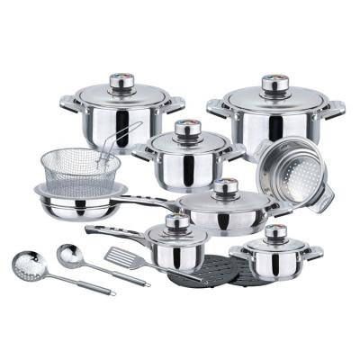 China Sustainable Hot Selling 21psc Wide Edge Casserole Set Stainless Steel Induction Cookware Set for sale