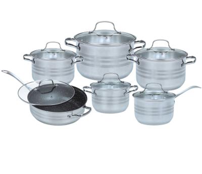 中国 German Cookware Set 12 PCs Durable Stainless Steel Nonstick Commercial Induction Cooking Pot Set Glass Lid 販売のため