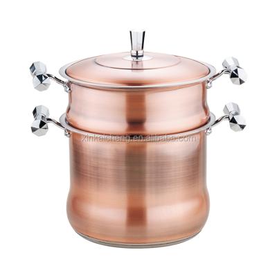 中国 Sustainable Large Size Coppering Soup Pot With Steam Induction Bottom Cookware Set Stainless Steel Couscous Pot 販売のため