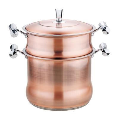 中国 Durable Large Size Stainless Steel Non Stick Copper Plating Induction Bottom Soup Pot With Steam Cookware Set Couscous Pot 販売のため