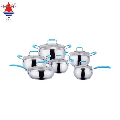 China Sustainable Apple shape with molding blue color silicon color ware cooking set cookware and button 12pcs knob stainless steel Te koop