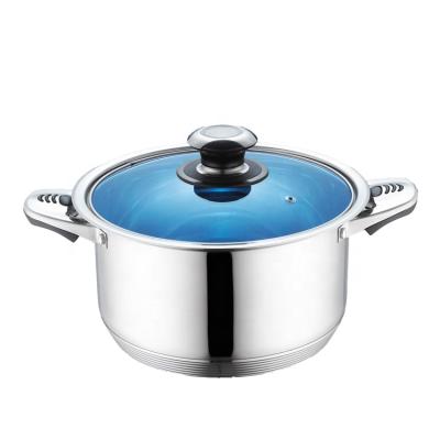 China Sustainable Induction Non Stick Pot Stainless Steel Casserole Soup Pot With Blue Glass Lid Te koop