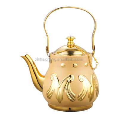 China Viable Hot Selling Arabian Drinkware Tea Serving Pot Gold Colored 1.3L 1.6L 1.8L Stainless Steel Teapot for sale