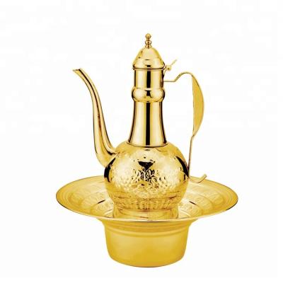 China Traditional Hot Sale Muslim Ceremony Hand Wash Set Gold Color Stainless Steel Arabic Kettle And Water Sink zu verkaufen