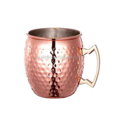 China Sustainable Hot Sale Hammered Copper Plating Beer Mug Cocktail Cup 500ml Stainless Steel Moscow Mule Mug for sale