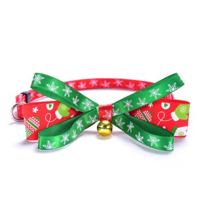 China Soft Comfortable Adjustable Christmas Dog Collar Christmas Holiday Pet Bow Tie Viable Bell Dog Collar Bow Tie With Bell for sale