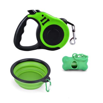 China Viable Portable Retractable Dog Leash With Stabilized Silicone Water Bowls Poop Bags Waste Feeds Set for sale