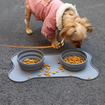 China Automatic No-slip Waterproof Small Pet Feeder Mat With Double Bowl Feeding Mat With Bowl for sale