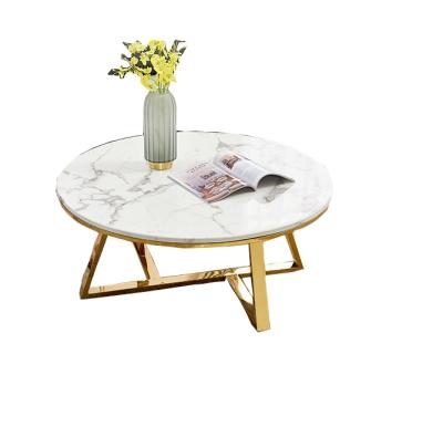 China Delicate European Modern Gold Marble Center Round Metal Wrought Iron Furniture Living Room Coffee Table for sale