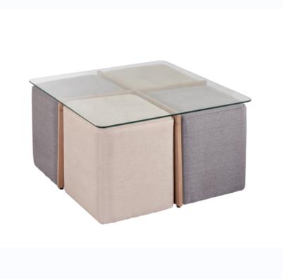 China Wholesale Modern Simple Design 4 Seats Fabric Modern MDF Square Round Coffee Table With Seat for sale