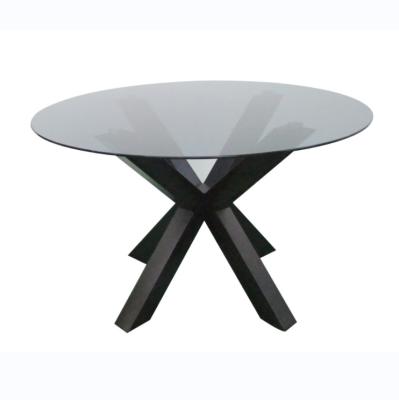 China Modern Round Table Chrome Metal Frame Modern Wooden Black Glass Restaurant Living Room Dining Tables for sale