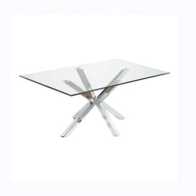 China Modern Round Modern Glass Frame Restaurant Metal Chrome Square Table Living Room Dining Tables for sale