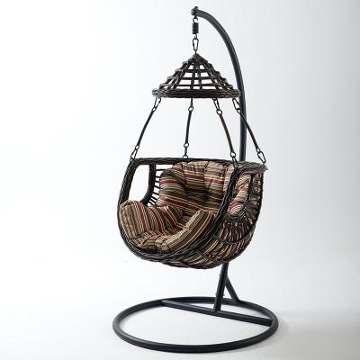 China Other Wholesale Basket Woven Rattan Swing Seat Outdoor Patio Swing Chair Hanging Garden Swing Egg Chair with Stand for sale