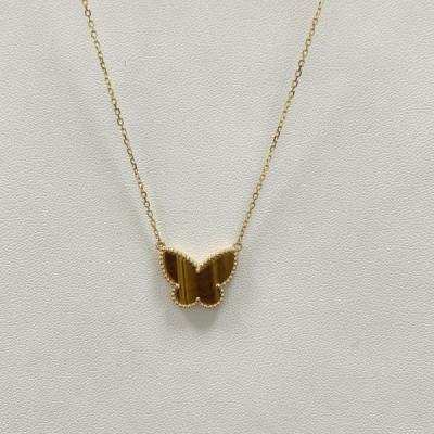 China 16.54 Inches Solid Gold Necklace 1 Stone Tiger Eye 18k Gold Butterfly Necklace for sale