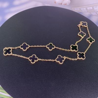 China VCA Vintage Alhambra 18K Yellow Gold Necklace, 10 Motifs With Onyx Selling 18k Gold Jewelry for sale