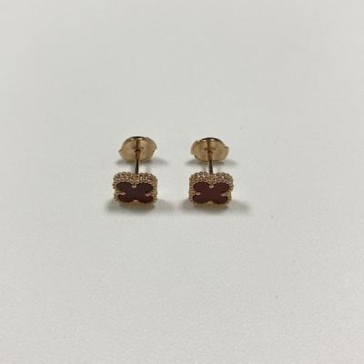 China 9mm VCA Sweet Alhambra 18k Earrings Studs 2 Stones 18k Rose Gold Jewelry Carnelian for sale